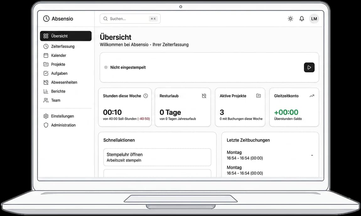 Absensio-Dashboard auf einem Laptop